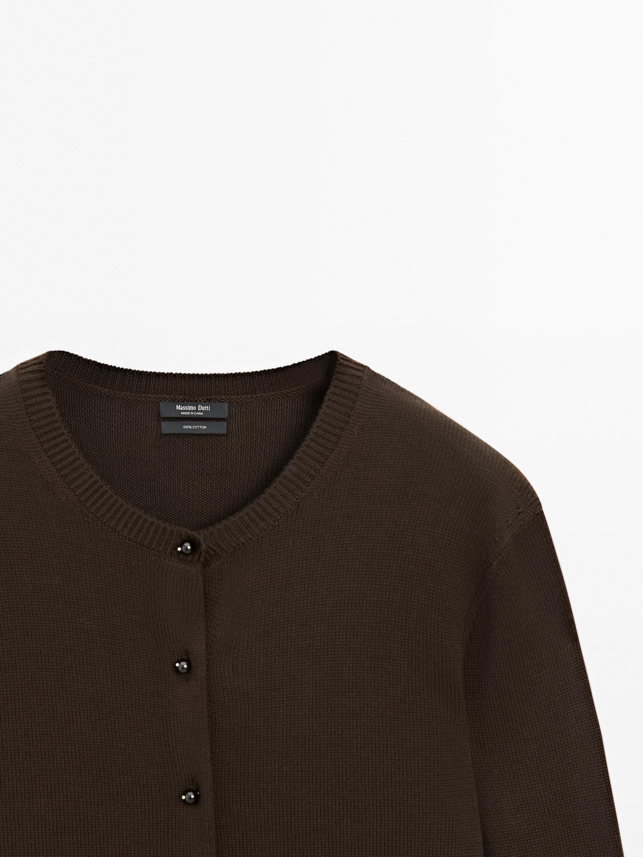 Knit cardigan with rhinestone button detail